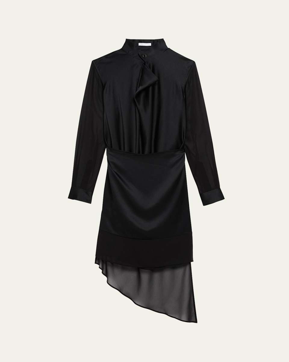 Draped Cowl-Neck Scarf Shirtdress
